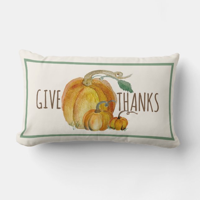 Throw Pillow: Give Thanks Pumpkin Harvest Blessing Lumbarkudde (Framsida)