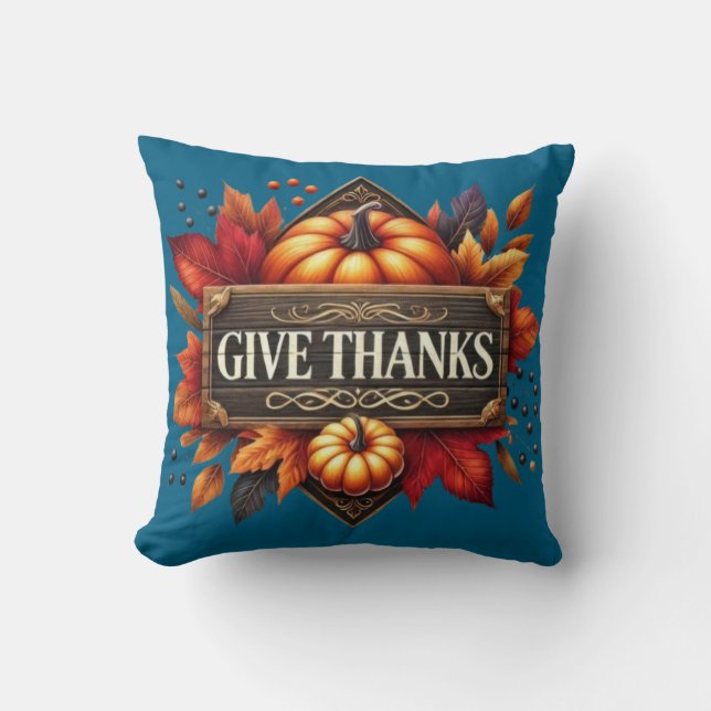 Throw Pillow give thanks pumpkin  Kudde (Framsida)