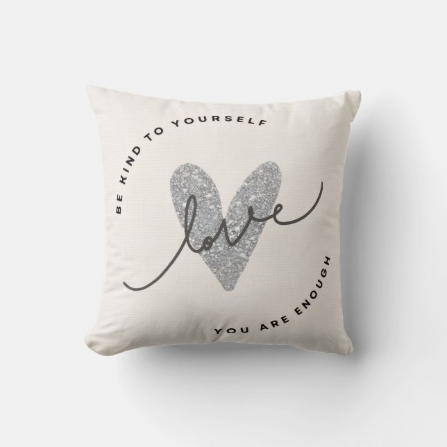 Throw Pillow – Glitter Heart Love Design | Minimal Kudde (Framsida)