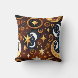 Throw Pillow – Golden Ochre Celestial Moon Pattern Kudde