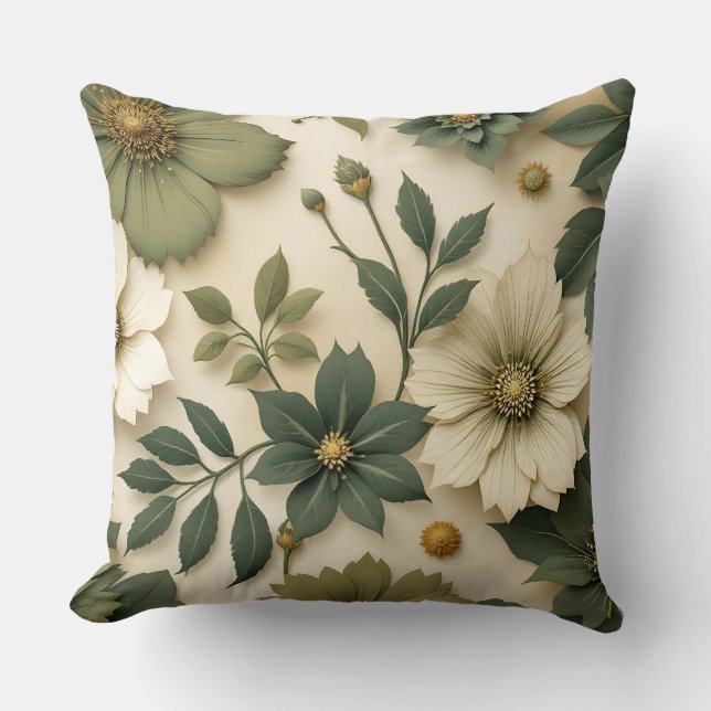 Throw pillow green flowers pattern style  kudde (Framsida)