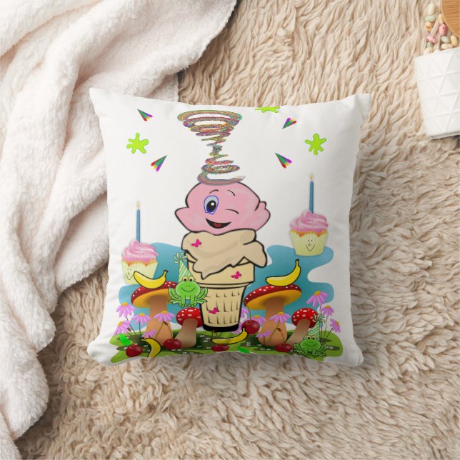 Throw Pillow, Happy Birthday Pink Cupcake Kudde (Filt)