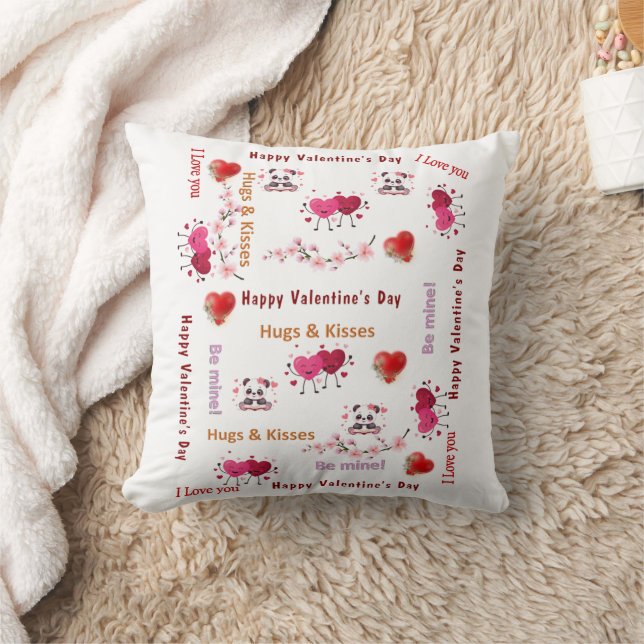 Throw Pillow Happy Valentine's Day Red Hearts Kudde (Filt)