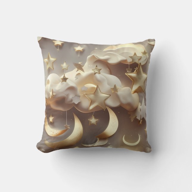 Throw Pillow – Luxury Creamy Celestial Moon Kudde (Framsida)