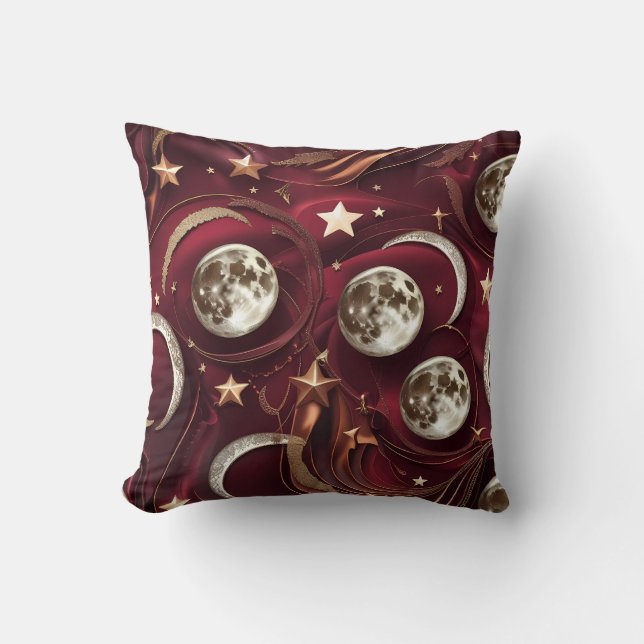 Throw Pillow – Luxury Garnet Red Celestial Moon Kudde (Framsida)