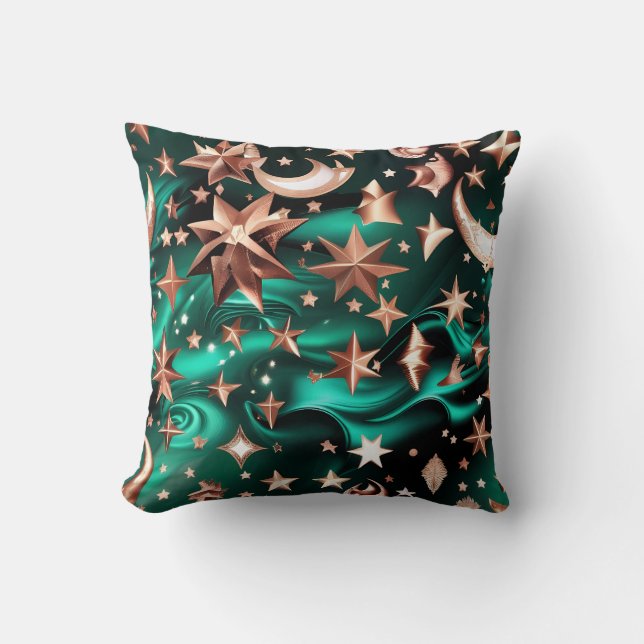 Throw Pillow – Luxury Malachite Green Celestial  Kudde (Framsida)