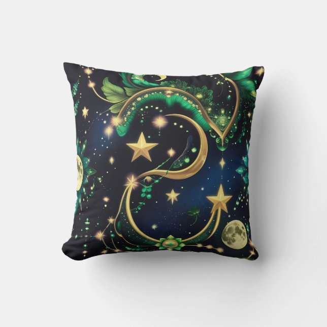 Throw Pillow – Luxury Obsidian Black Celestial Kudde (Framsida)