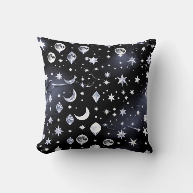Throw Pillow – Luxury Onyx Celestial Moon Kudde (Framsida)