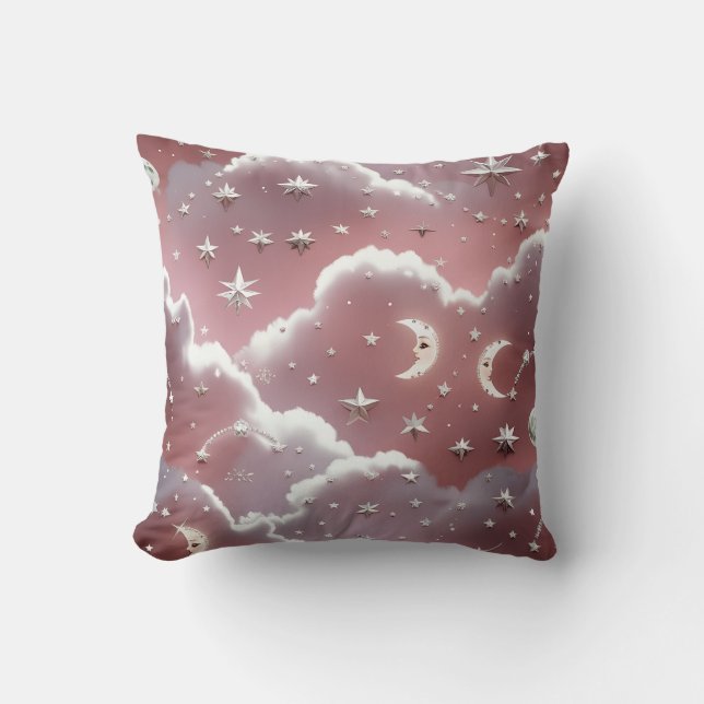 Throw Pillow – Luxury Quartz Pink Celestial Moon Kudde (Framsida)