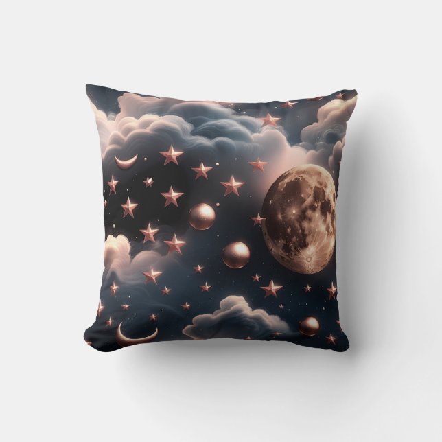 Throw Pillow – Luxury Rose Gold Celestial Moon Kudde (Framsida)