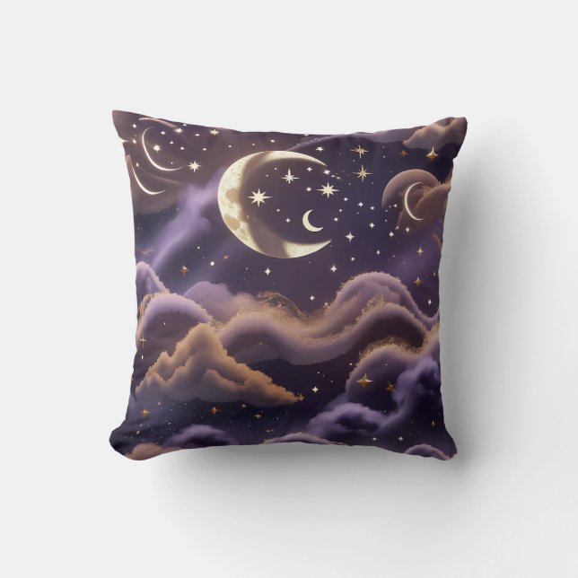 Throw Pillow – Luxury Smoky Celestial Moon Kudde (Framsida)