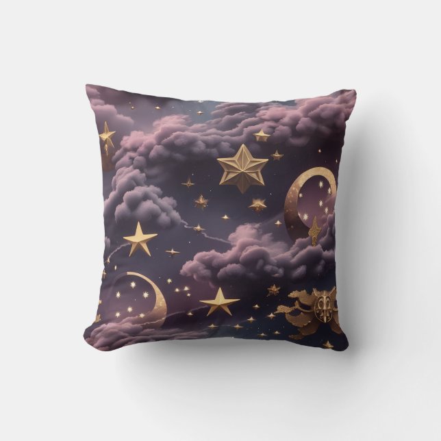Throw Pillow – Luxury Smoky Plum Celestial Moon Kudde (Framsida)