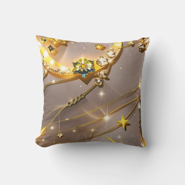 Throw Pillow – Luxury Topaz Yellow Celestial Moon Kudde (Framsida)