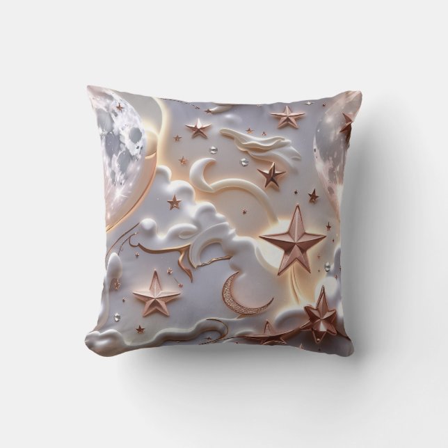 Throw Pillow - Marble White Celestial Moon Kudde (Framsida)
