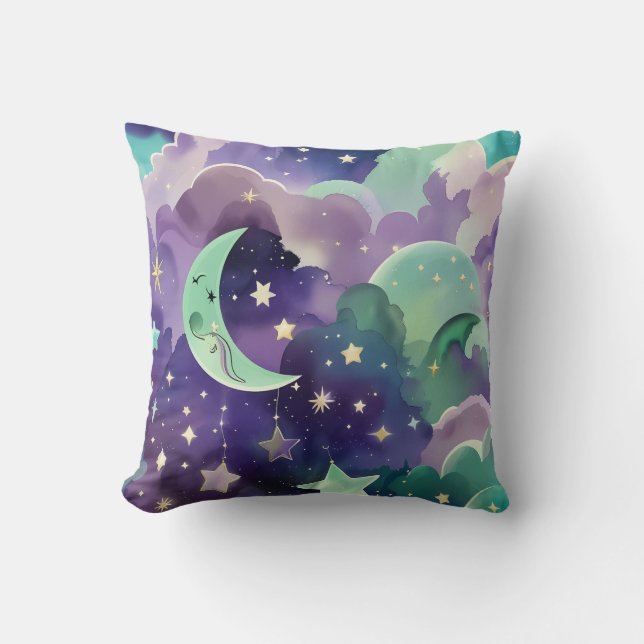 Throw Pillow - Mint Green Lilac Celestial Moon Kudde (Framsida)