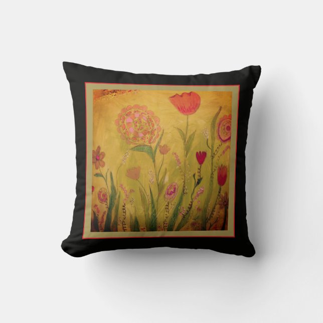 Throw Pillow - Mixed Media Flowers-2 Kudde (Framsida)