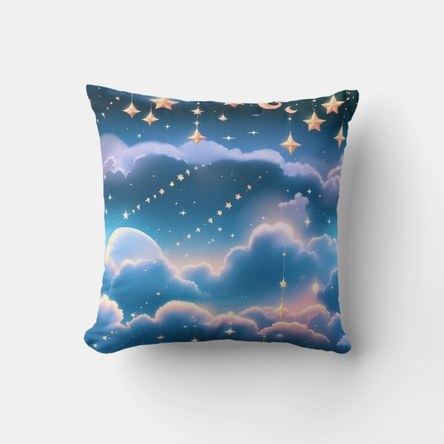 Throw Pillow - Pastel Blue Celestial Moon Kudde (Framsida)