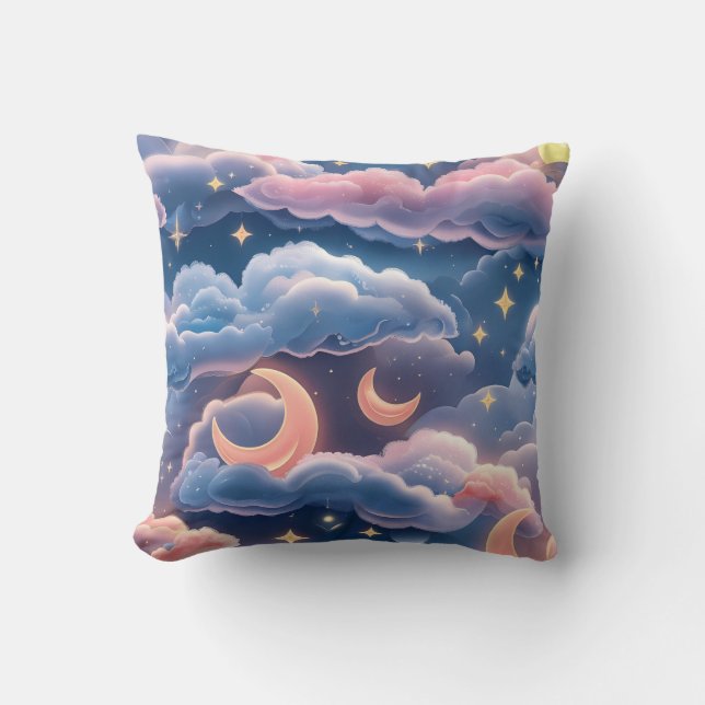 Throw Pillow - Pastel Coral Sky Blue Celestial Kudde (Framsida)