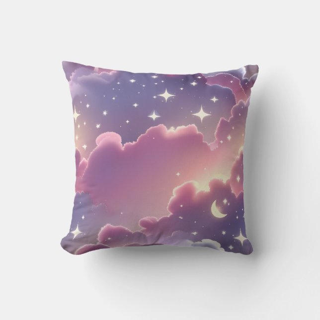 Throw Pillow - Pastel Pink Lavender Celestial Moon Kudde (Framsida)