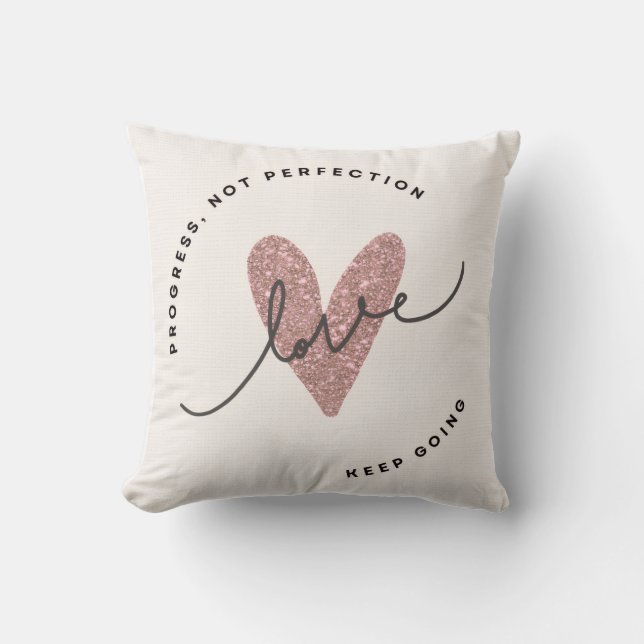 Throw Pillow – Pink Glitter Heart Love Design | In Kudde (Framsida)