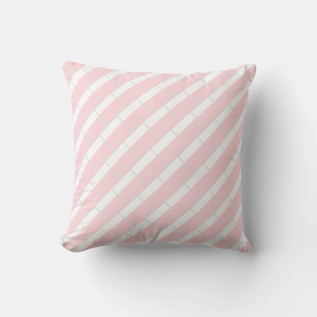 Throw Pillow Pink & White Grey Stripe Kudde (Framsida)