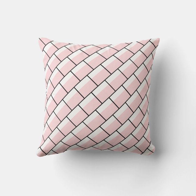 Throw Pillow Pink & White Thin Black Stripe Square Kudde (Baksida)