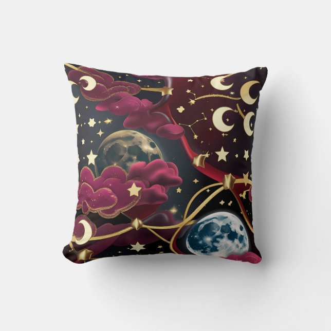 Throw Pillow – Red Celestial Moon Design Kudde (Framsida)