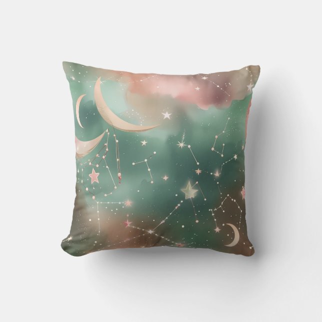 Throw Pillow - Sage Green Blush Celestial Moon Kudde (Framsida)