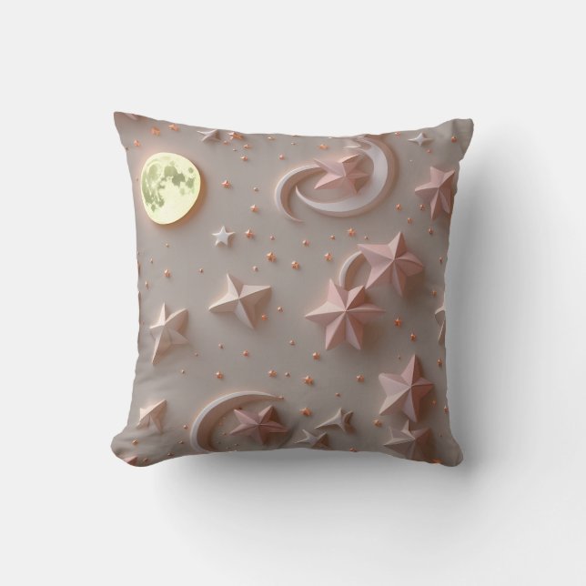 Throw Pillow - Soft Beige Blush Celestial Moon Kudde (Framsida)