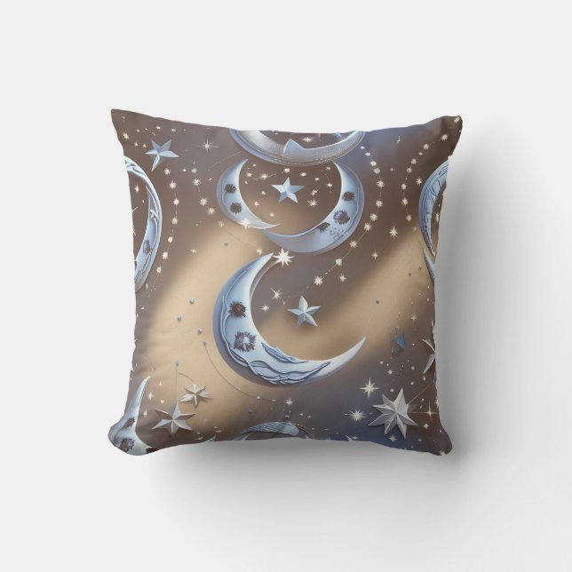 Throw Pillow - Soft Beige Silvery Blue Celestial  Kudde (Framsida)