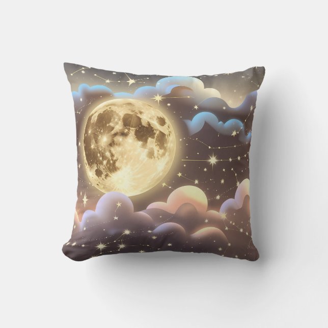 Throw Pillow - Soft Gold Ivory Celestial Moon Kudde (Framsida)