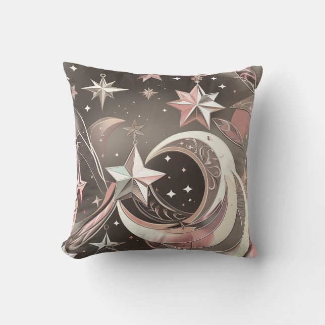 Throw Pillow - Soft Taupe Rose Celestial Moon Kudde (Framsida)