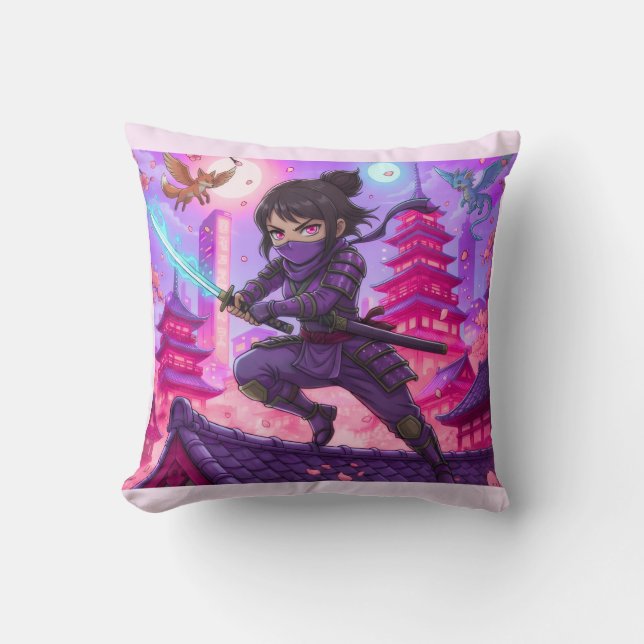 Throw Pillow The Lunar Guardian Ninja Kudde (Framsida)