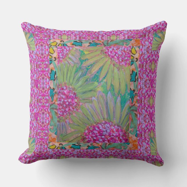 Throw Pillow - Vibrant Pink Flowers Kudde (Framsida)
