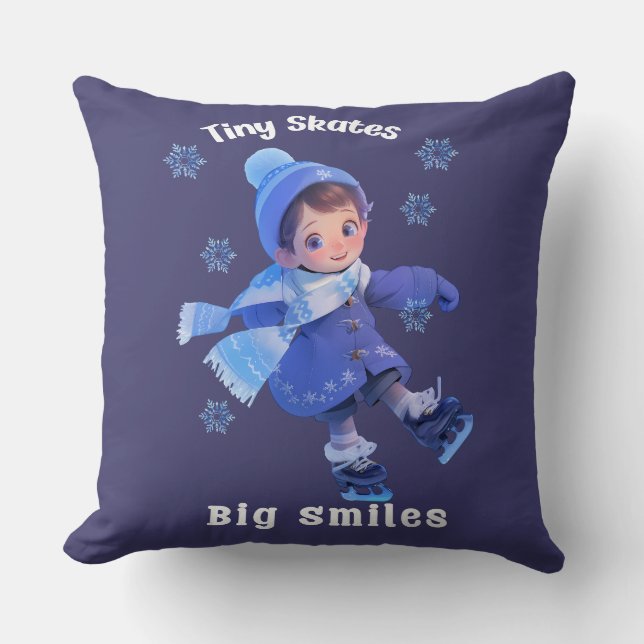 Throw Pillow with Cute Little Cartoon Skating Girl Kudde (Framsida)