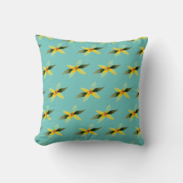Throw pillow with olive blossom on teal background kudde