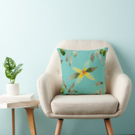 Throw pillow with olive design on light teal kudde