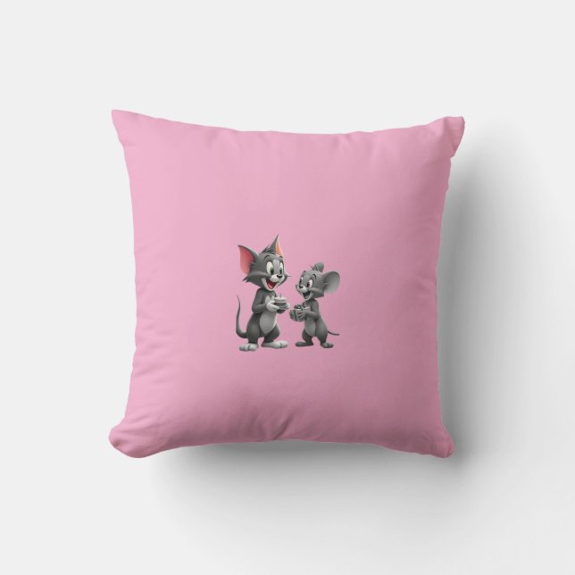 Throw PillowCute Cartoon Cat and Mouse Friends Aes Kudde (Framsida)