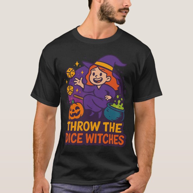 Throw The Dice Witches Halloween Spooky Gamer T Shirt (Framsida)