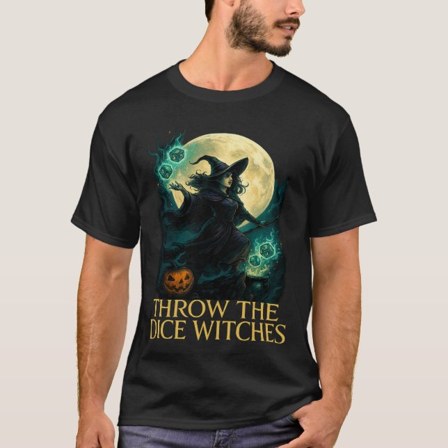 Throw The Dice Witches Halloween Spooky Gamer T Shirt (Framsida)