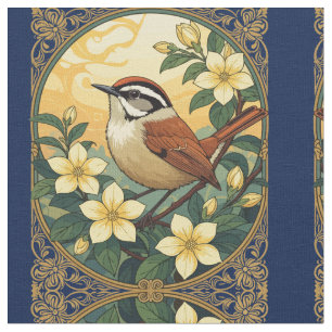 Thryothorus Bird bland Gult Jasmine Flowers Tyg