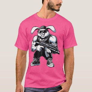 Thug Bunny Holding Gun Muscles Gangster Rabbit Lov T Shirt