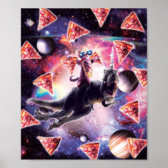 Thug Space-katt på Dinosaur Unicorn - Pizza Poster (Framsidan)