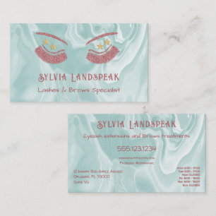Thulian Rosa Glitter Eyelash & Blek Teal Marble Visitkort