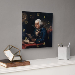 Thumb Porträtt, Benjamin Franklin, grundande Far Fyrkantig Klocka