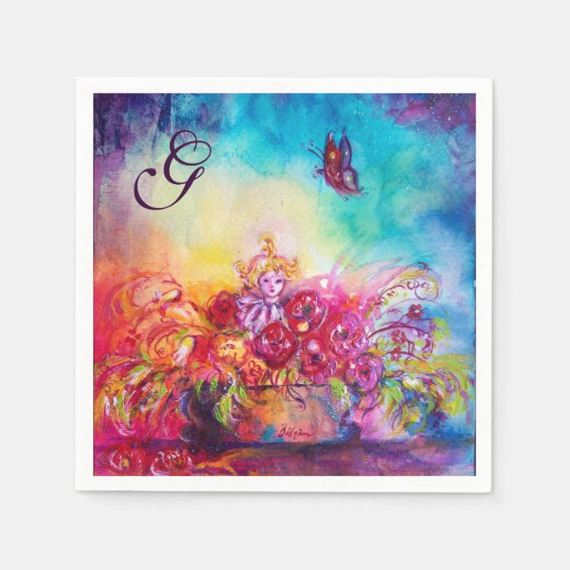 THUMBELINA, BLOMMABASKET OCH FJÄRILSMONOGRAM PAPPERSSERVETT (Framsidan)