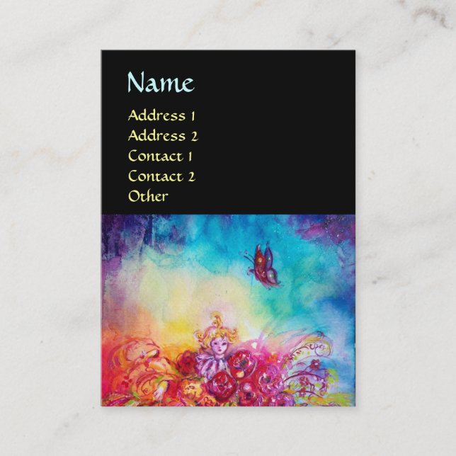 THUMBELINA,FLOWER BASKET OCH BUTTERFLY VISITKORT (Framsida)