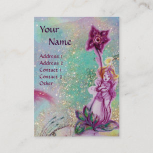 THUMBELINA,LILA FLOWER IN BLUE TEAL SPARKLES VISITKORT