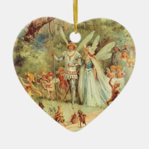 Thumbelina och Prince Bröllop, Vintage Fairy Tales Julgransprydnad Keramik
