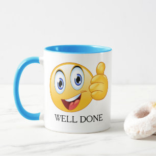 Thumbs Up Emoji well Ready Smiled Ansikte Customiz Mugg
